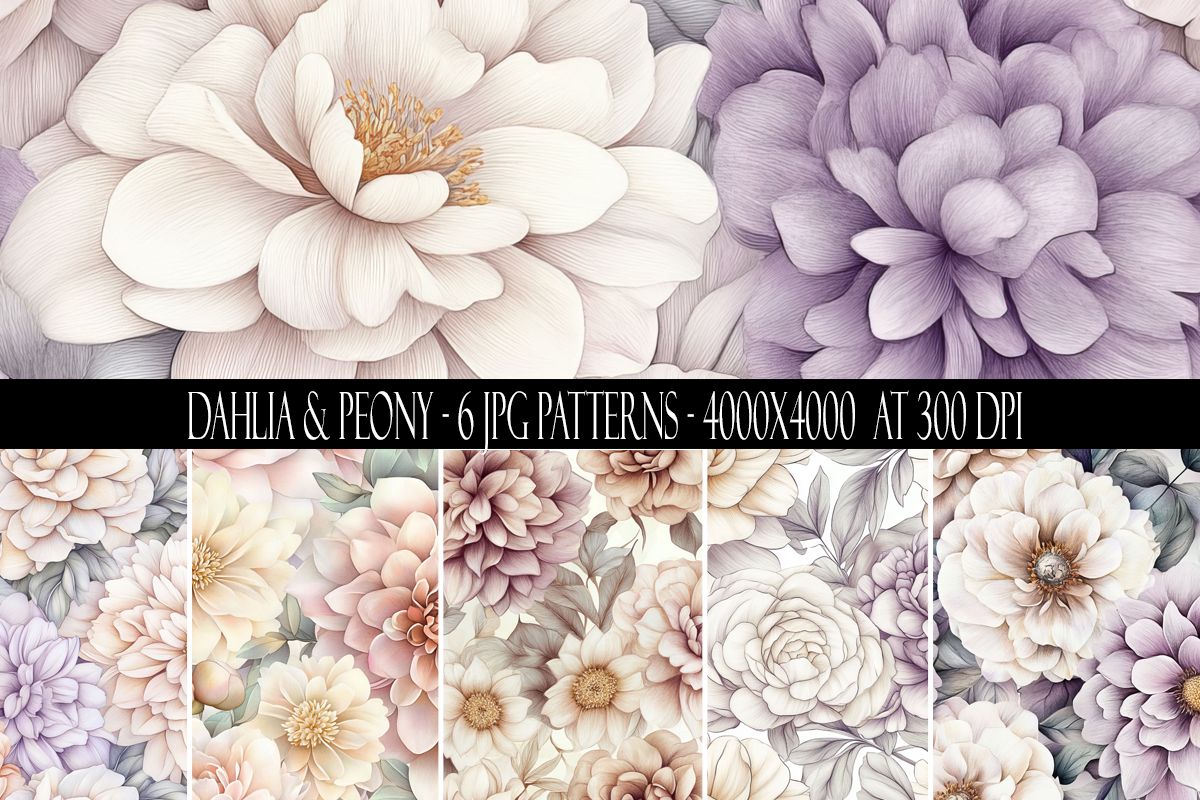 Dahlia and Peony Seamless Patterns
