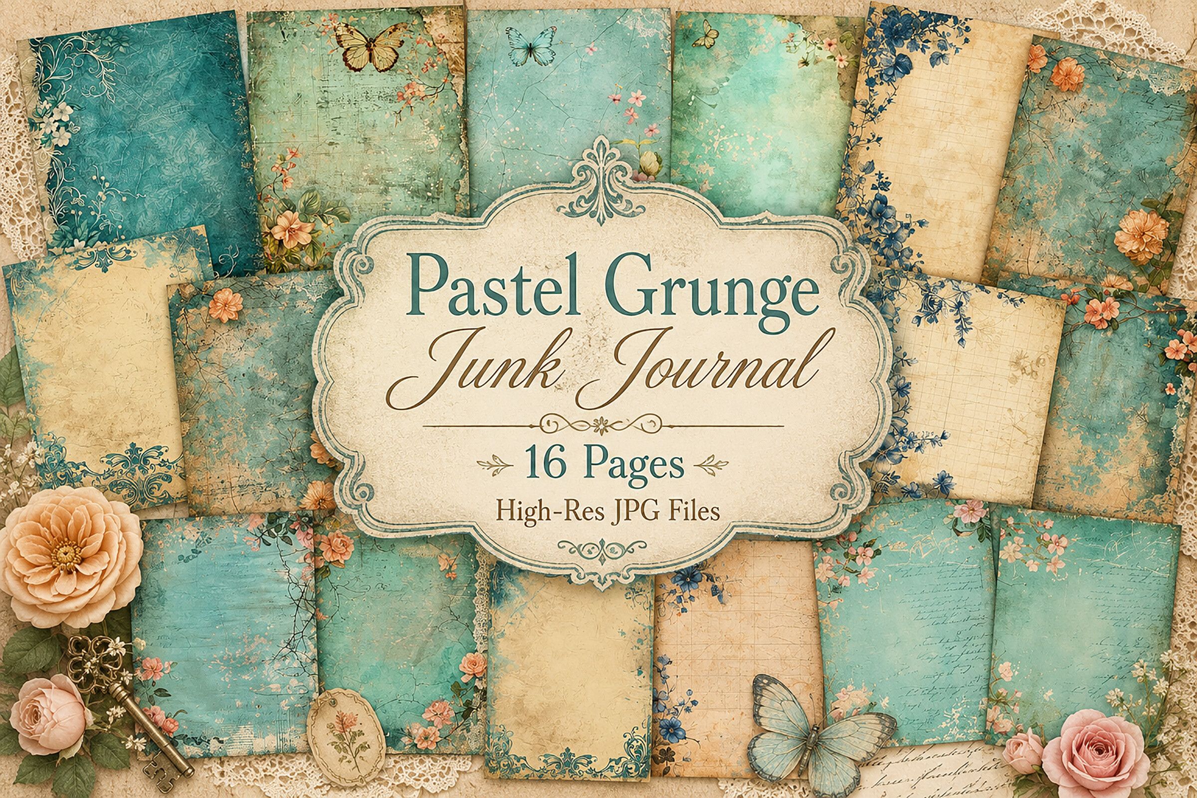 Vintage Teal Floral Paper Pack