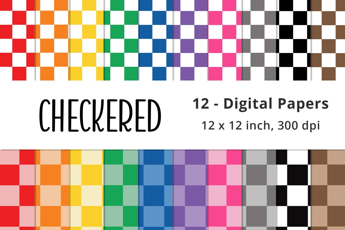 Checkered Digital Paper - Rainbow