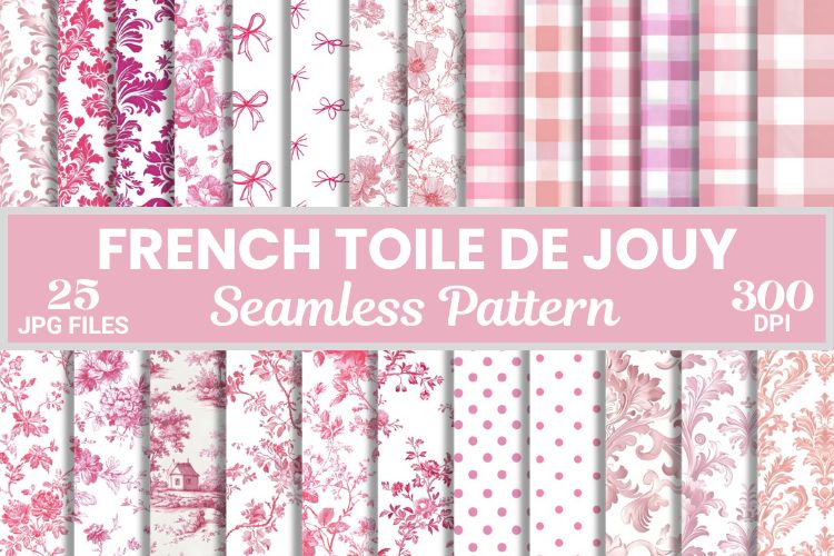 Pink French Toile De Jouy Seamless Pattern