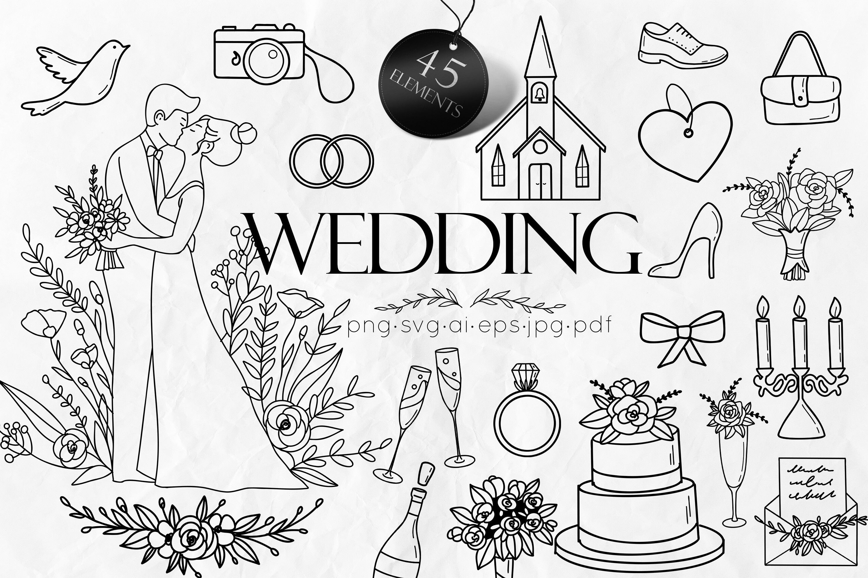 Wedding Doodle Illustrations Vector