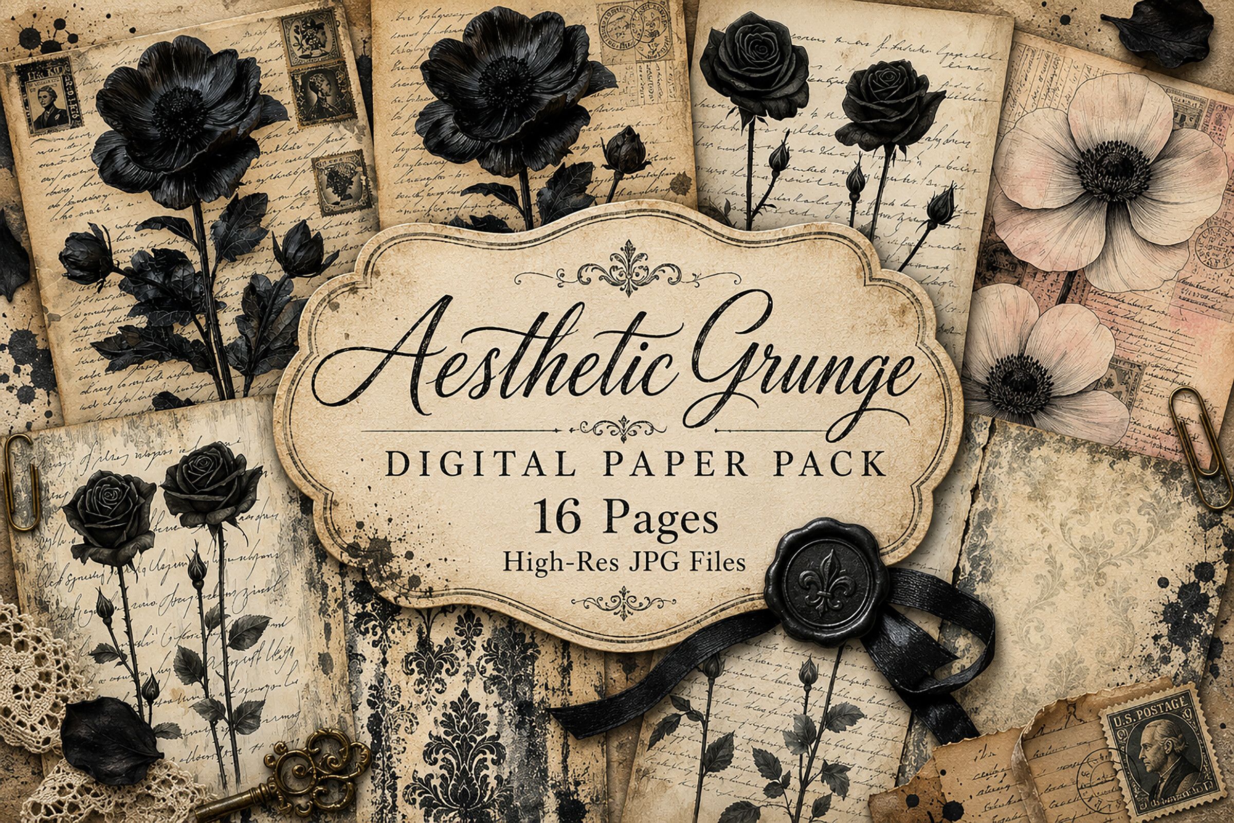 Antique Ephemera Collage Backgrounds