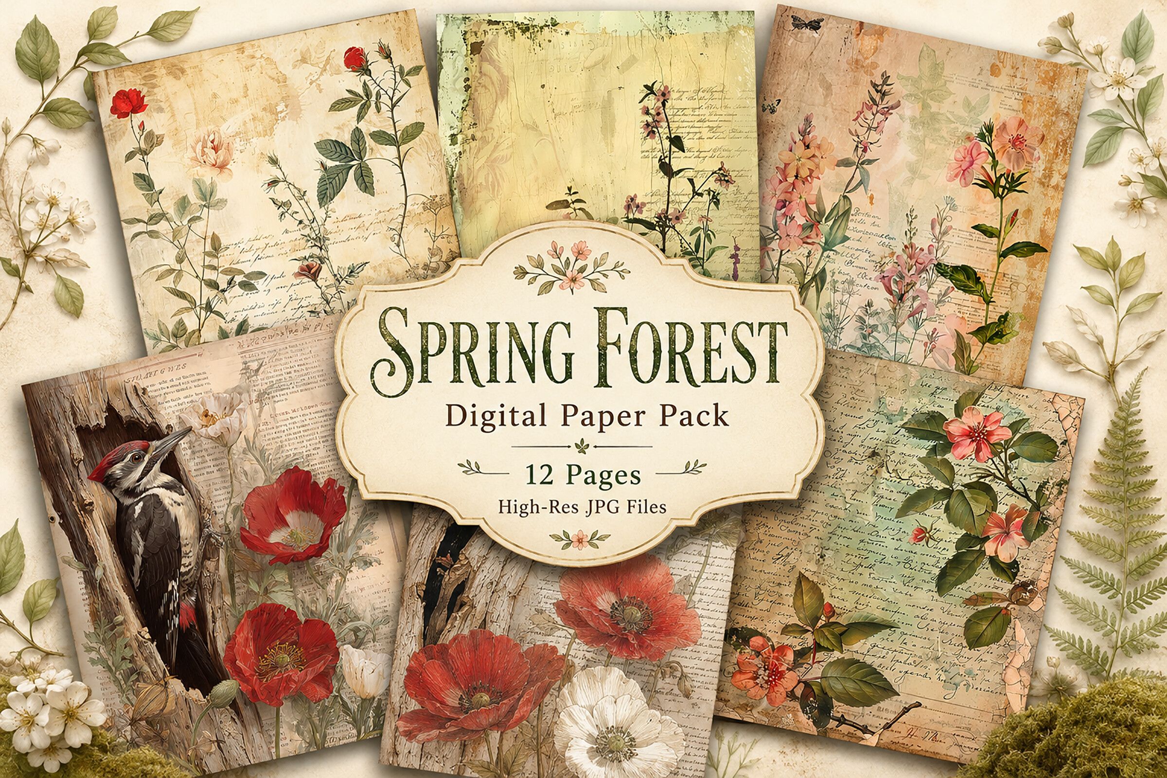 Vintage Forest Botanical Digital Paper