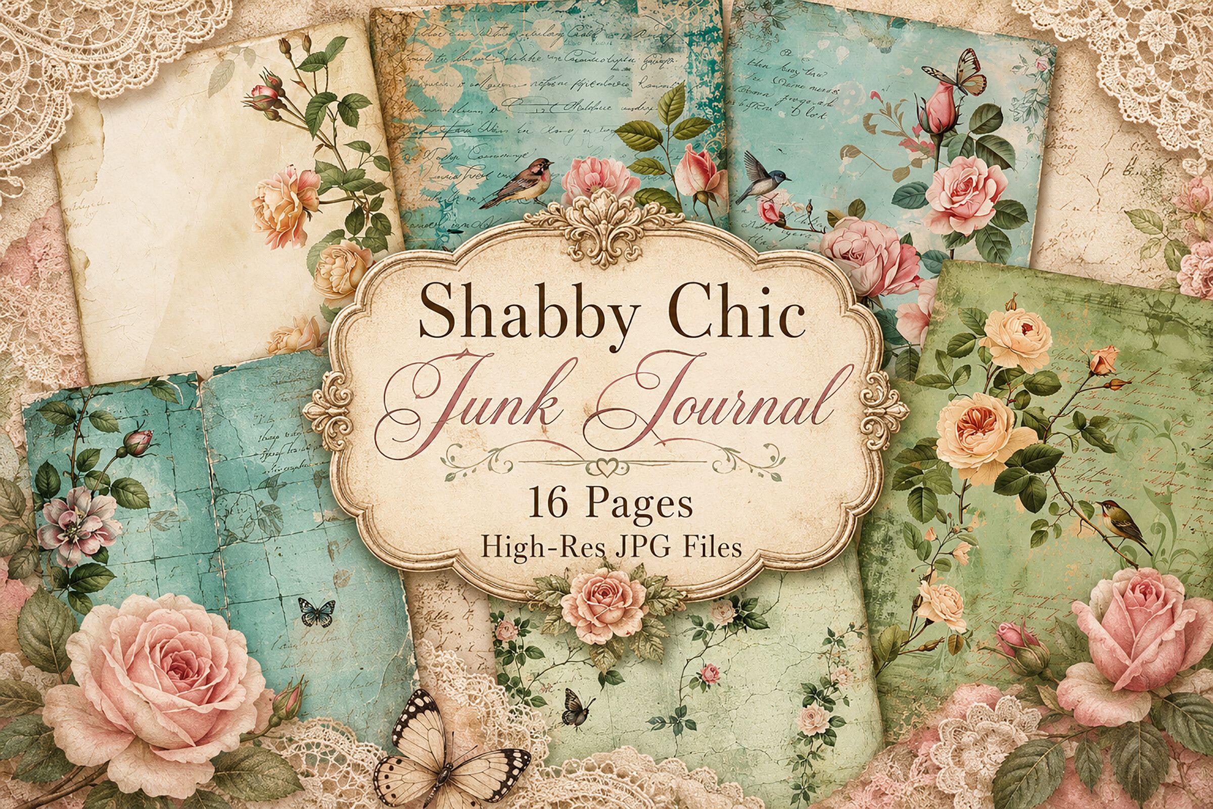 Vintage Floral Botanical Collage Paper