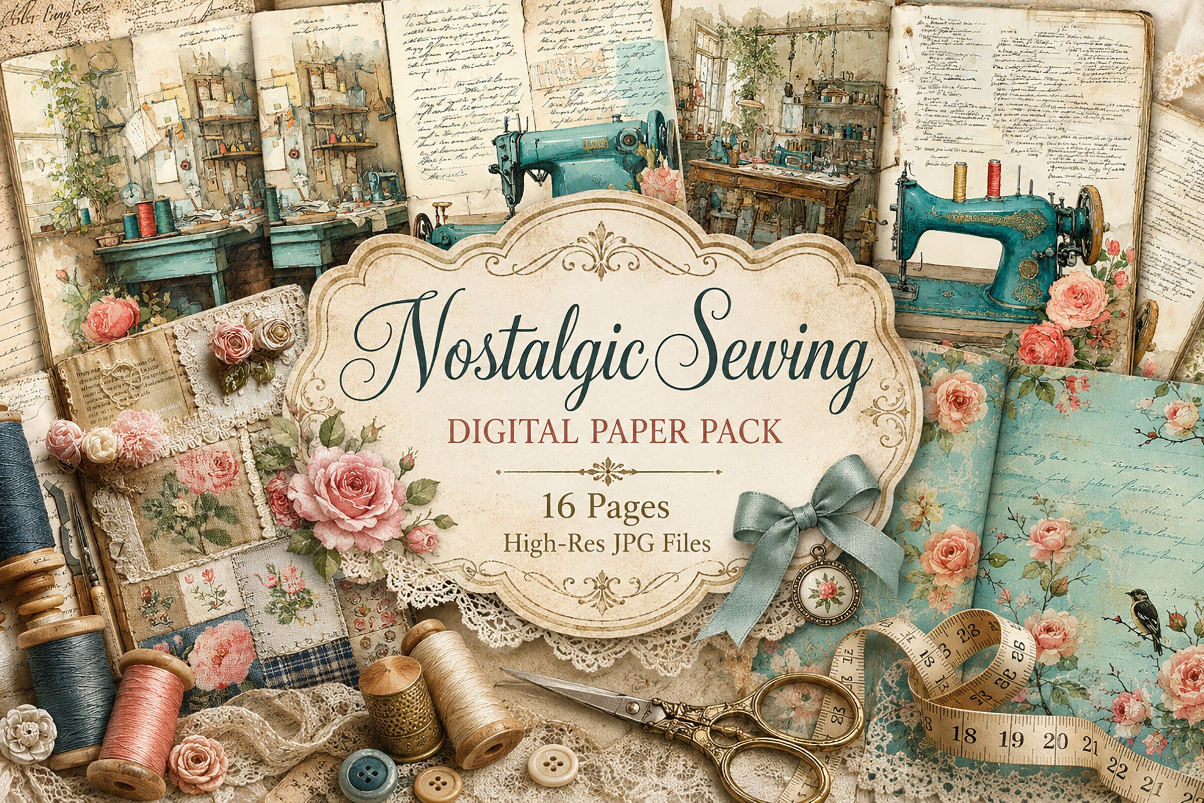Vintage Sewing Studio Floral Paper