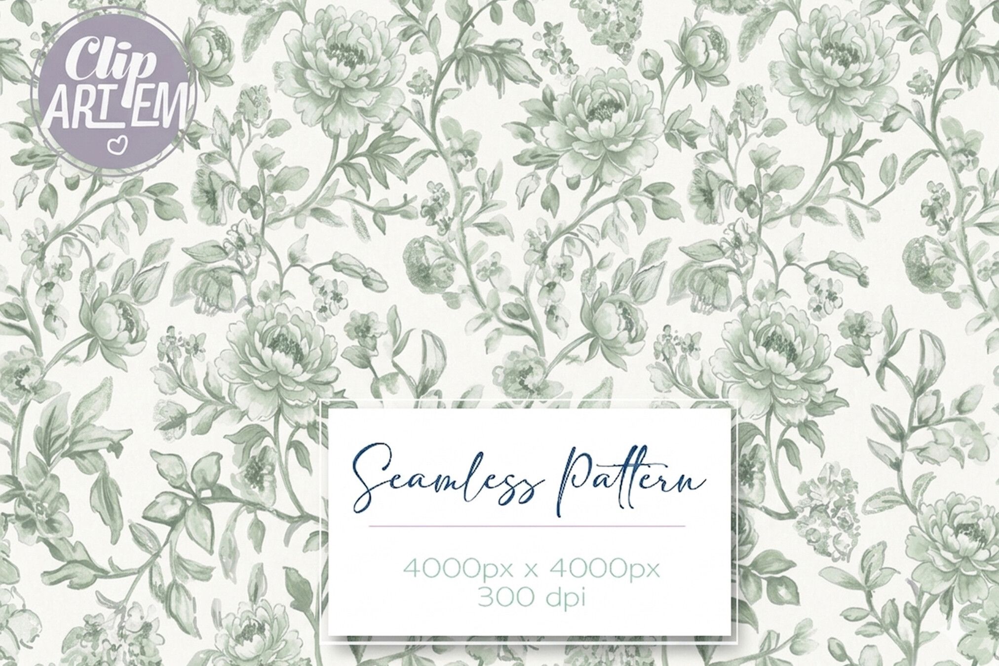 Sage Green Toile Seamless Pattern Rose